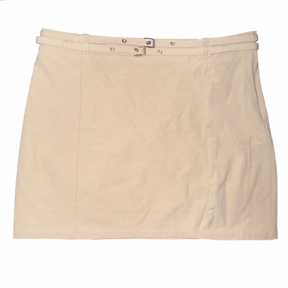 Mango MNG Beige Double Buckle Belted Mini Skirt Utility Gorpcore Y2K Med Preppy